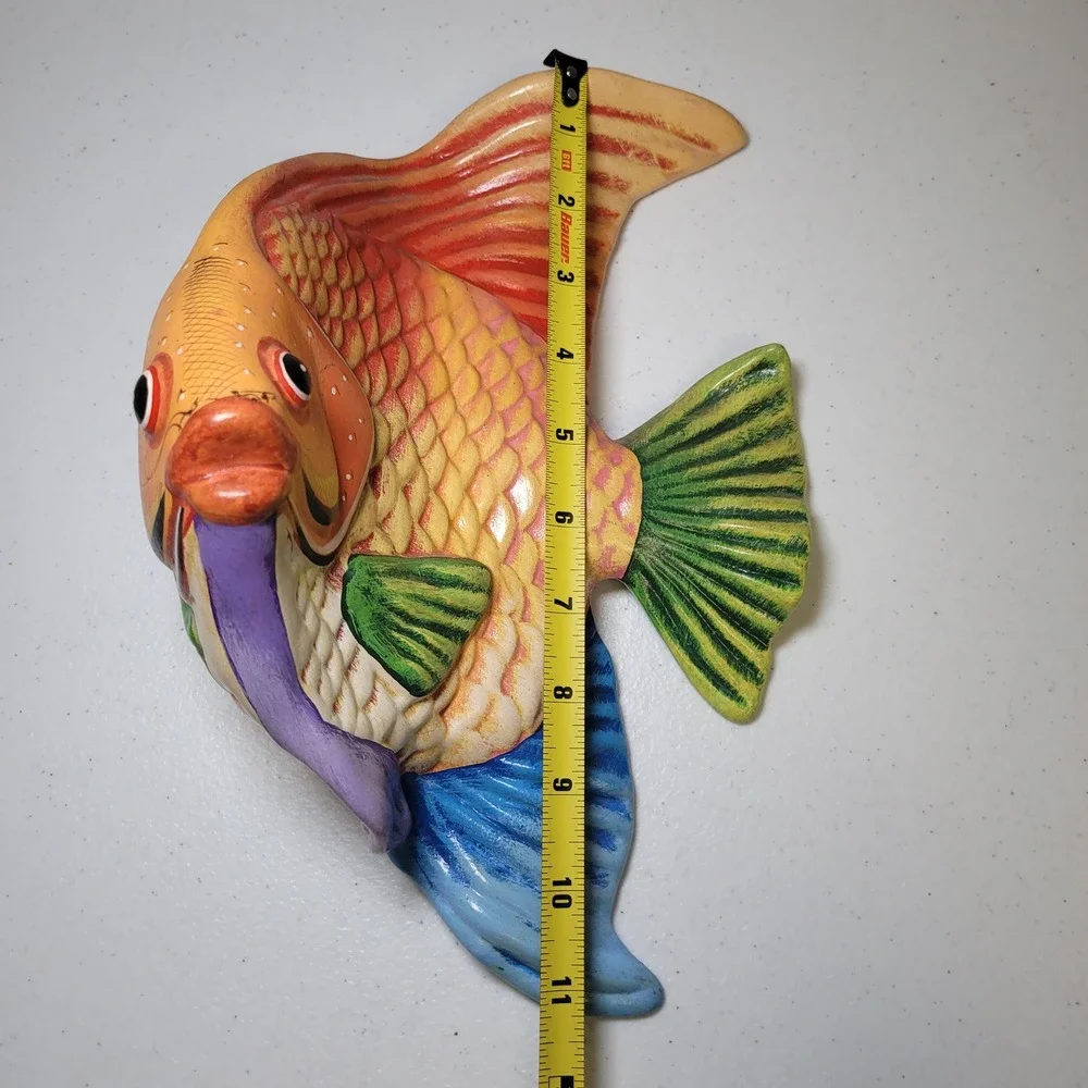 Large Painted Ceramic Fish Wall Hang‎ Decor Mexican Vintage Tropical Nautical